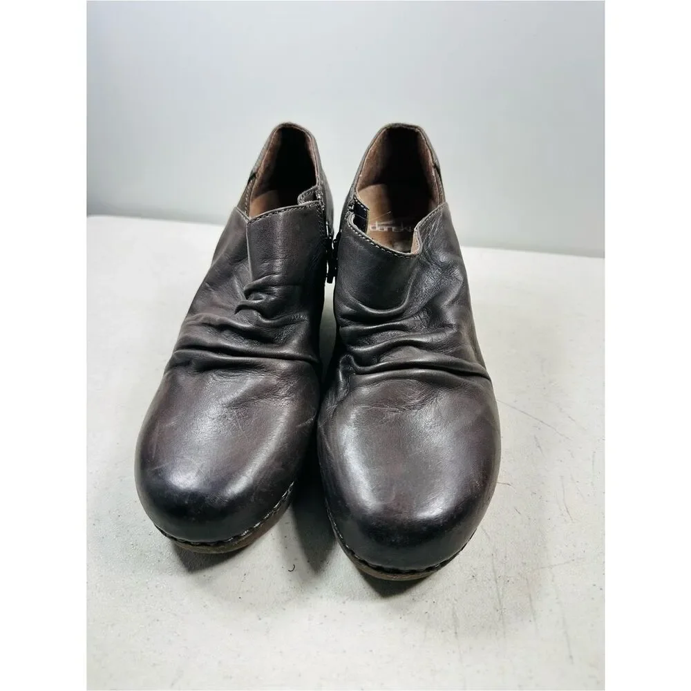 Dansko Sheena Slouchy Wedge Leather 1253107200 Black booties 36-6